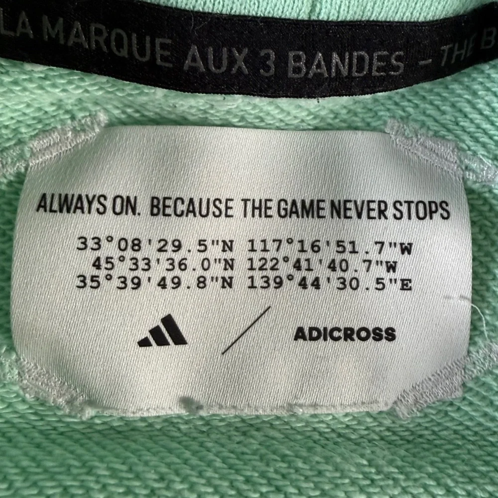Adidas Adicross Hoodie Mens XL Mint Green Organic Cotton Graphic‎ Back Pullover